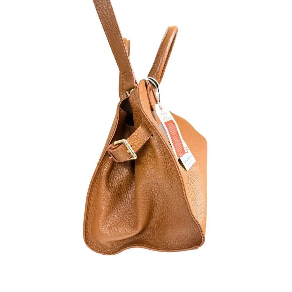 NWT Divina Firenze Made in Italy Cognac Leather Satchel Tote Bag in Cuoio